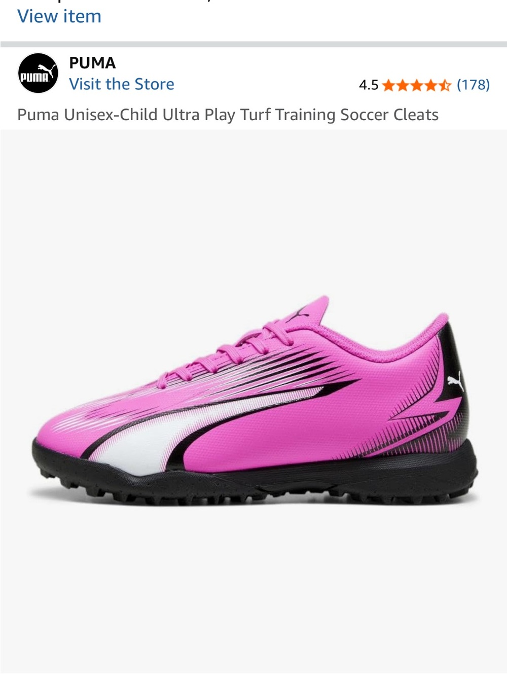 Puma Kids Pink and Black Turf Soccer Cleats